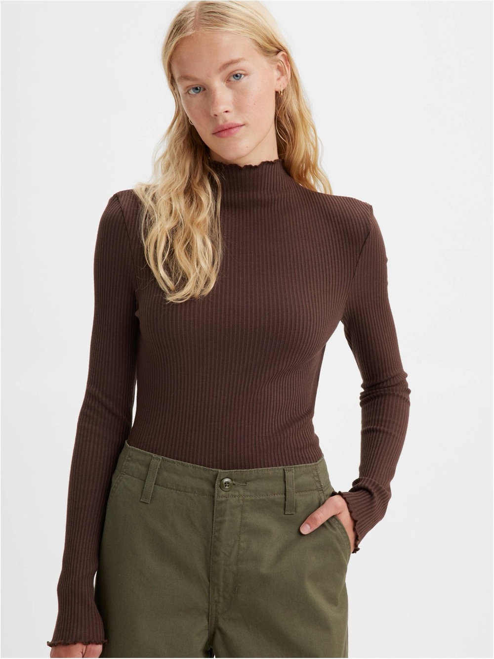 Levi's Brown Ribbed Mock Neck Sweater